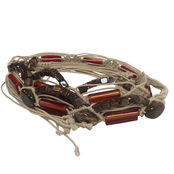 Vintage Y2K Macrame Beaded Bohemian Fairy Grunge Coastal Cowgirl Hippie Tie Belt - Picture 3 of 7